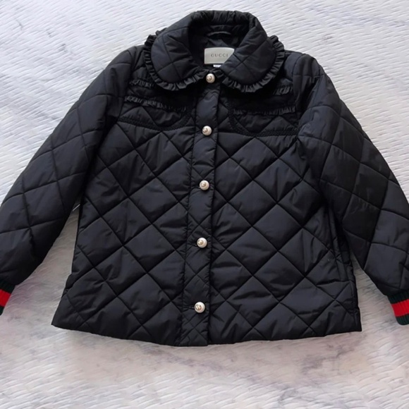 Authentic Gucci Black Ruffle Pearl Quilted Jacket - Picture 4 of 7